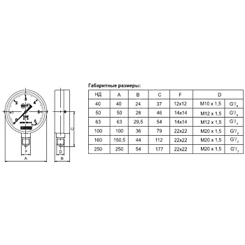 Манометр рад ДМ02-100 0-4,0МПа(0-40кгс)Дк100 М20х1,5 ст Метер