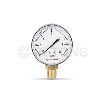 Манометр радиальный Varmega VMMT10-800604, диаметр 80 мм, 6 бар, 1/2"