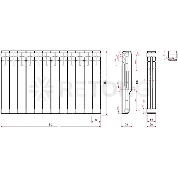 Радиатор бимет Plus BM 500 12 секц 1440Вт Ogint