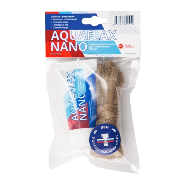 Набор для уплотнения резьбы лен (РФ) 20гр+паста 80гр AQUAFLAX NANO 04051 .