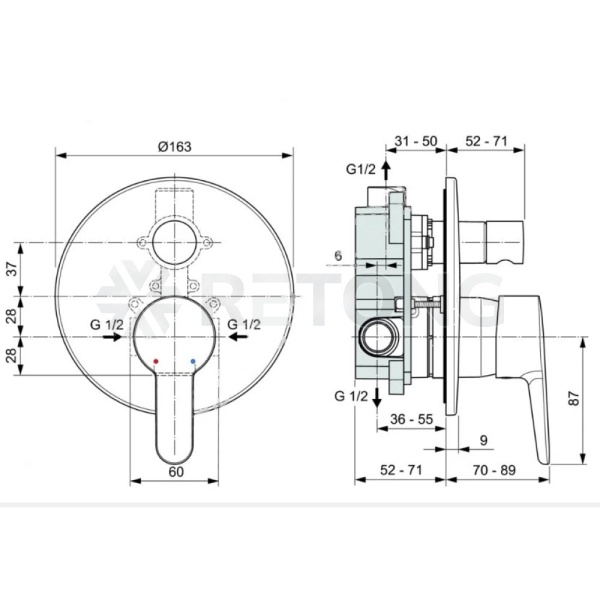 Смес встр/ванна SESIA однор скрыт/м со встр част б/к Ideal Standard A6945AA