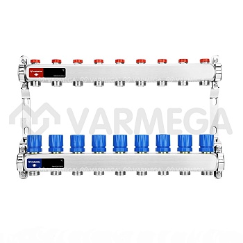 Распределительный коллектор (группа) для отопления Varmega VM15509 ВР 1", на 9 контуров 3/4" EK, нер