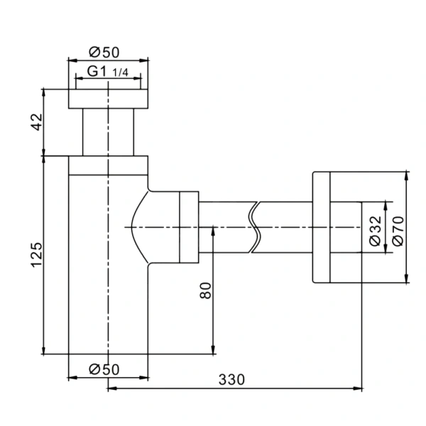 Сифон умыв бут б/вып 1 1/4"x32 лат пр/тр хром Haiba HB80-1