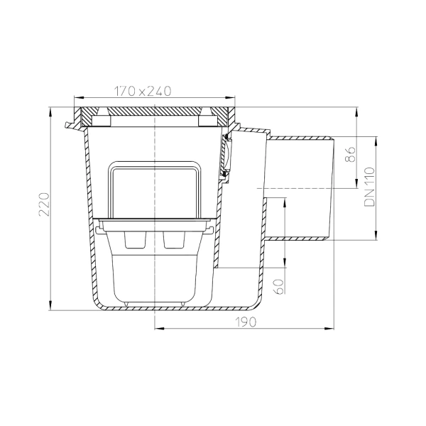 Трап нерег гор/вып гидр/затв Дн110 чуг/реш 155х225 HL HL71G