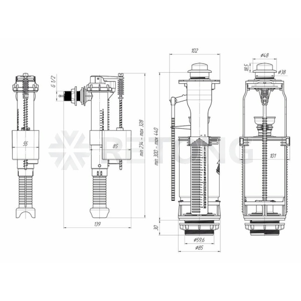 Арматура д/бачка набор 1/2" пл/ш б/под хр кноп 1реж АНИ Пласт WC8010C