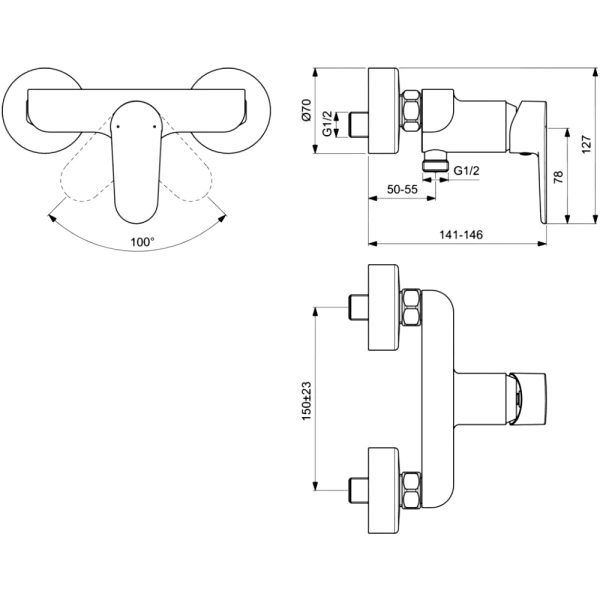 Смес/душ TYRIA однор б/к Ideal Standard BC156AA