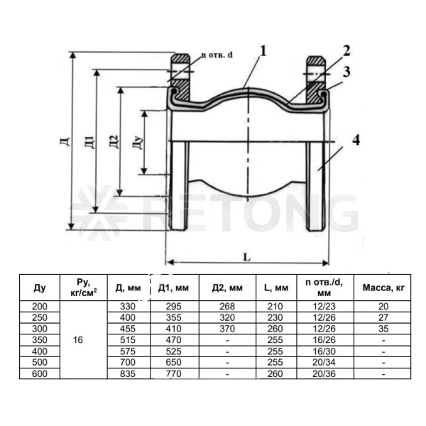 Компенсатор EPDM Ду500 Ру16 фл L255 30/14 RMCX