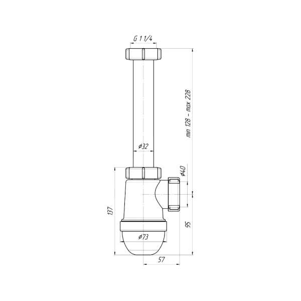 Сифон умыв бут б/вып 1 1/4"x40 АНИ Пласт C1020