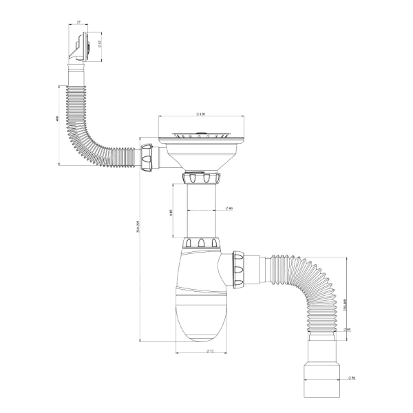 Сифон мойки бут г/пер 3 1/2"x40 гофр 40х40/50 нерж/сетка Unicorn B426P