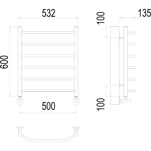Полотенцесуш Лесенка 1/2" 500х600 6П н/п Виктория в/к Терминус 4670078530080