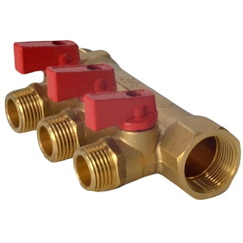 Коллектор лат шар/к красн 3/4" м/р 4в 1/2" н/р 35мм Aquasfera 9026-03