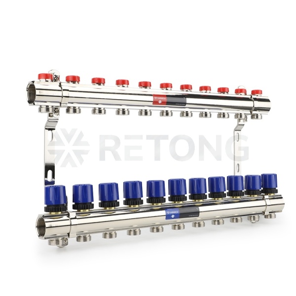 Коллекторная группа для отопления Varmega VM15811 ВР 1", на 11 контуров 3/4" EK, латунь