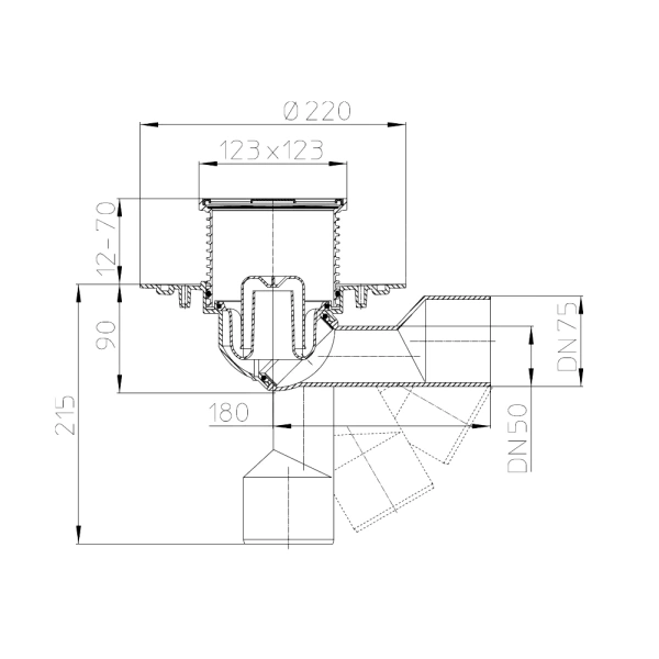 Трап рег унив/вып гидр/затв Дн50/75 нерж/реш 115х115 HL HL80.1