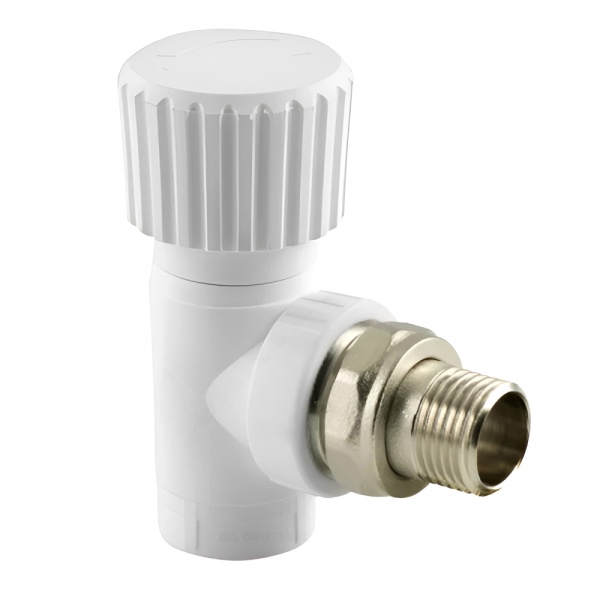 Клапан PP-R бел запорн Дн20х1/2" Ру25 НР угл д/рад РосТурПласт 10533