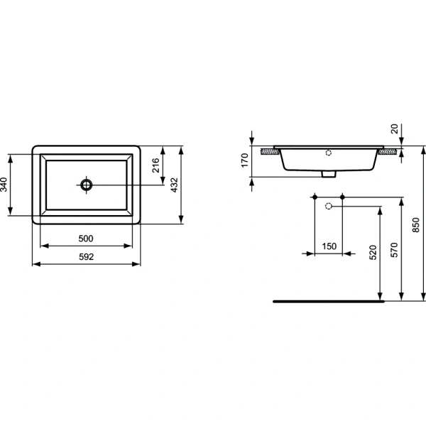 Умывальник меб STRADA 59 3/вел б/отв б/к Ideal Standard K078001