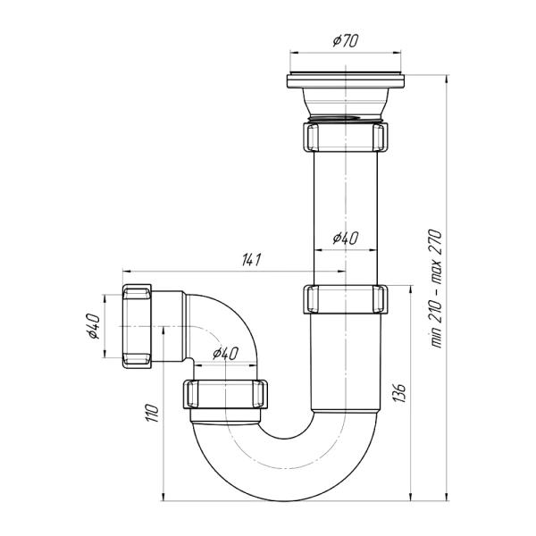Сифон умыв/мойка труб 1 1/2"x40 нерж/сетка АНИ Пласт D0100