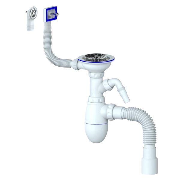 Сифон мойки бут г/пер 3 1/2"x40 гофр 40х40/50 отв нерж/сетка Unicorn B427