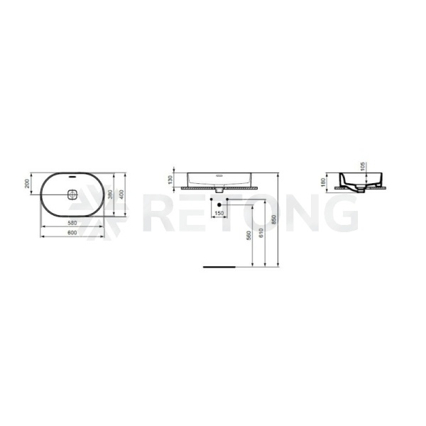 Умывальник STRADA II Oval 60 1/вел б/отв в/к Ideal Standard T360401