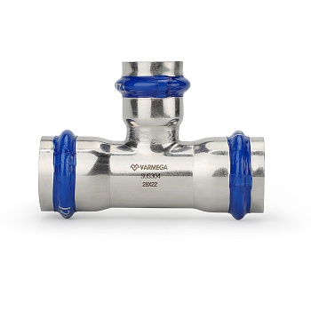 Тройник раструбный Varmega Inox Press переходной VM719221822, 22×18×22 мм