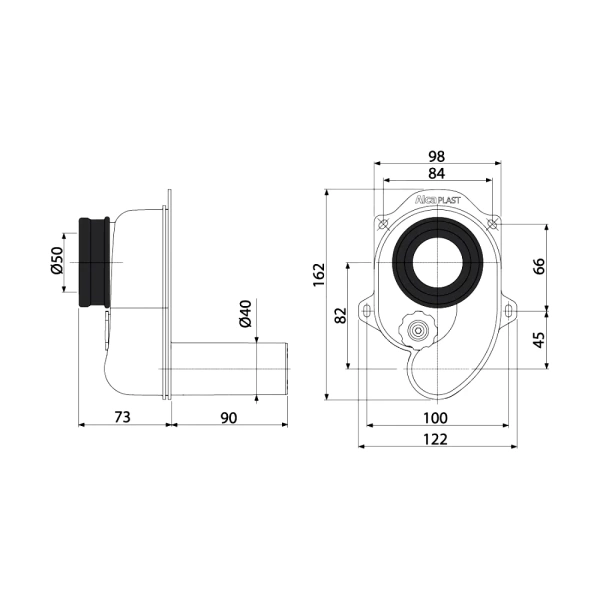 Сифон д/писсуара гор/вып DN50x40 Alca A45B