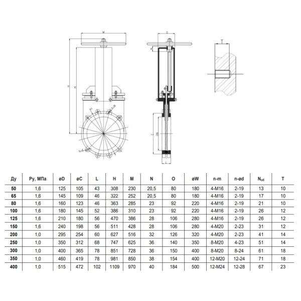 Задвижка шибер чуг м/фл Ду100 Ру16 2/ст NBR 1110W Benarmo