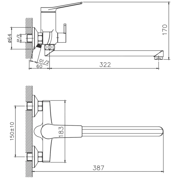 Смес/ванна однор дл/изл плоск Lобр в/к Haiba HB22572