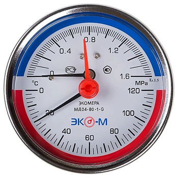 Термоманометр осев МД04 120С 0-1,0МПа Дк80 G1/4" в/к перех G1/2" L=40мм ЭКОМЕРА