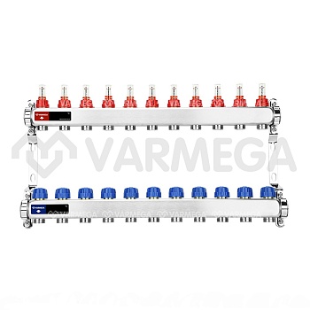 Распределительный коллектор (группа) с расходомерами Varmega VM15111 ВР 1", на 11 контуров 3/4" EK,
