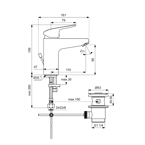 Смес/умыв CERAFLEX Grande однор лит/изл дон/кл Ideal Standard B1712AA