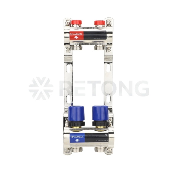 Коллекторная группа для отопления Varmega VM15802 ВР 1", на 2 контура 3/4" EK, латунь