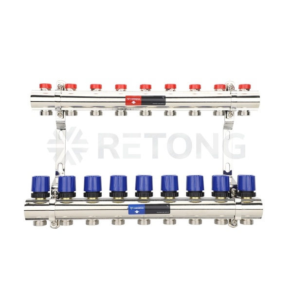 Коллекторная группа для отопления Varmega VM15809 ВР 1", на 9 контуров 3/4" EK, латунь