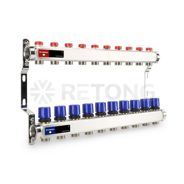 Распределительный коллектор (группа) для отопления Varmega VM15510 ВР 1", на 10 контуров 3/4" EK
