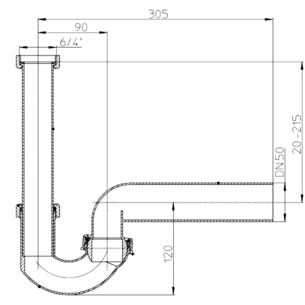 Сифон мойки труб б/вып 1 1/2"x50 HL HL100G/50