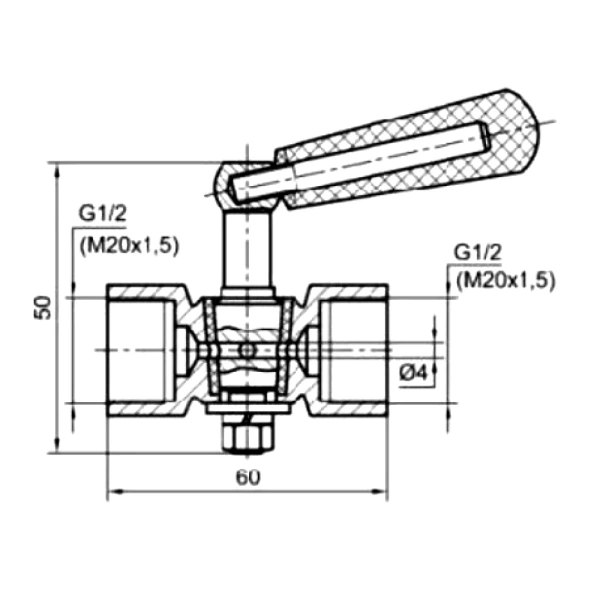 Кран д/ман лат М20х1,5 Ру25 м/м рук ЭКОМЕРА КТХ-MF-MF
