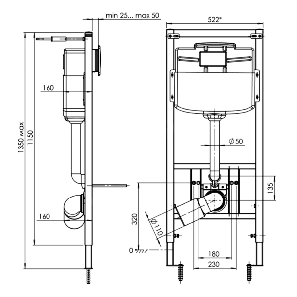 Инсталляция д/унит WC1110 кнопка мех бел гл WP1100 АНИ Пласт WCP1110