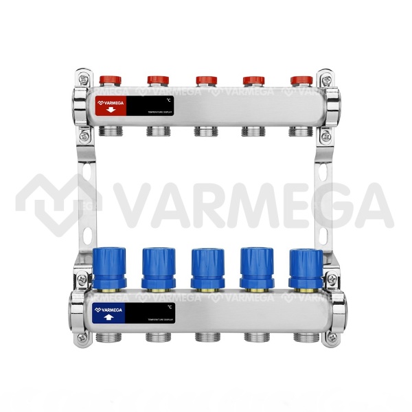 Распределительный коллектор (группа) для отопления Varmega VM15505 ВР 1", на 5 контуров 3/4" EK, нер