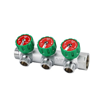 Коллектор регулирующий Varmega VM14613, 3/4", на 3 выхода 3/4"ЕК, хромированный
