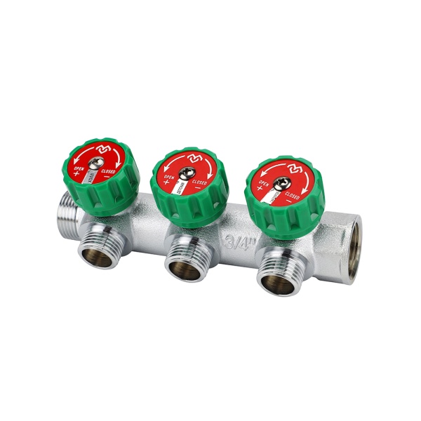 Коллектор регулирующий Varmega VM14613, 3/4", на 3 выхода 3/4"ЕК, хромированный