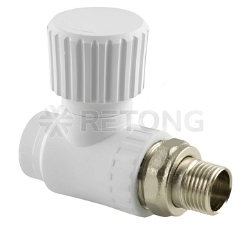 Клапан PP-R бел запорн Дн20х1/2" Ру25 НР прям д/рад РосТурПласт 10531