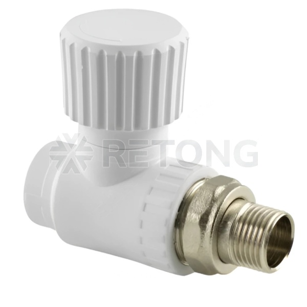 Клапан PP-R бел запорн Дн20х1/2" Ру25 НР прям д/рад РосТурПласт 10531