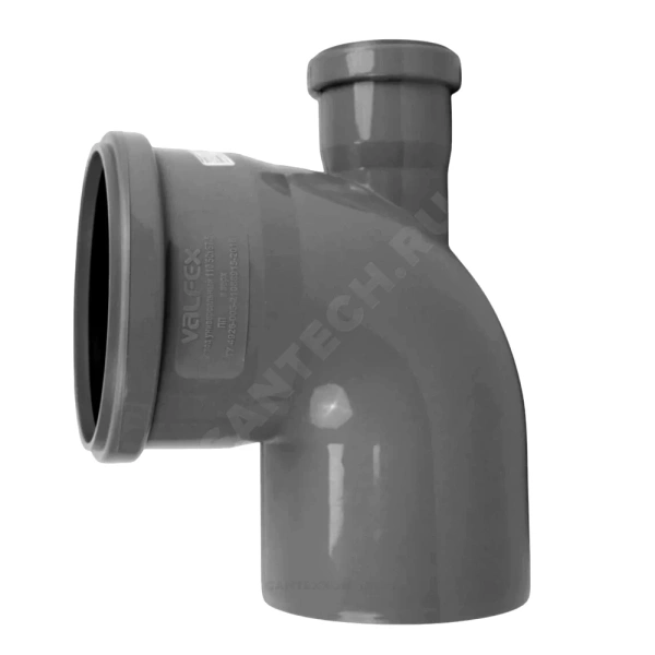 Отвод PP-H с выходом сер б/н Дн110х50х87,5гр фрон-ввер в/к BASE VALFEX 23125150