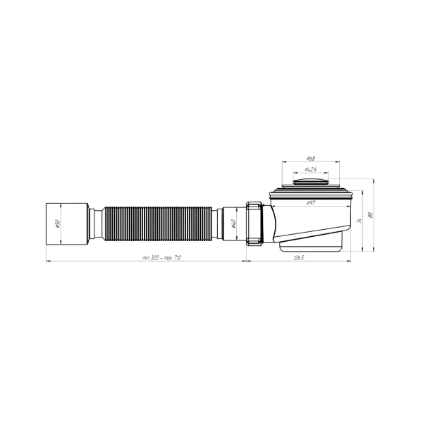 Сифон д/поддона h=74мм 1 1/2"x50/60 гофр 40х50 клик-клак АНИ Пласт E415CLS