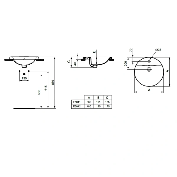 Умывальник меб CONNECT 38 1/отв б/к Ideal Standard E504101