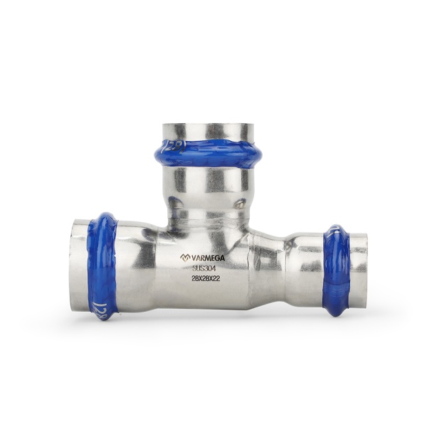 Тройник раструбный Varmega Inox Press переходной VM719282822, 28×28×22 мм