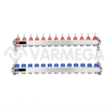 Распределительный коллектор (группа) с расходомерами Varmega VM15113 ВР 1", на 13 контуров 3/4" EK,