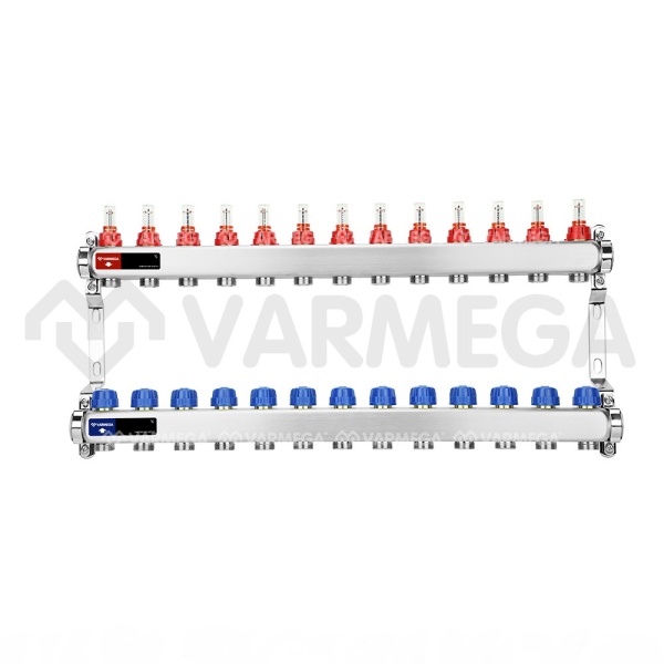 Распределительный коллектор (группа) с расходомерами Varmega VM15113 ВР 1", на 13 контуров 3/4" EK,