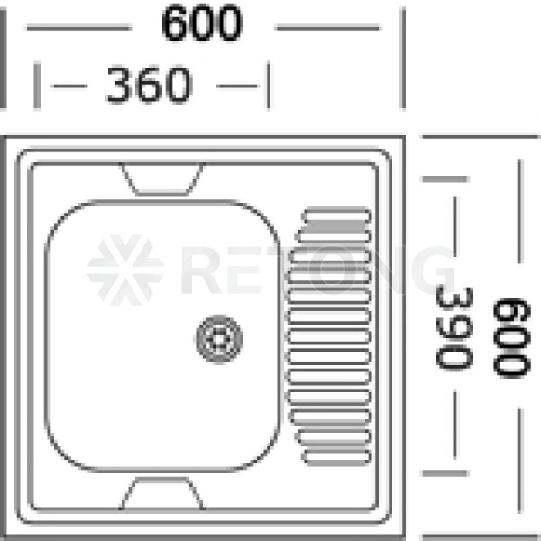 Мойка нерж AISI 430 накладн 600х600 0,6мм лев б/сиф 1 1/2 Владикс L-403
