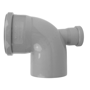 Отвод PP-H с выходом сер б/н Дн110х50х87,5гр фрон-тыл в/к BASE VALFEX 23124150