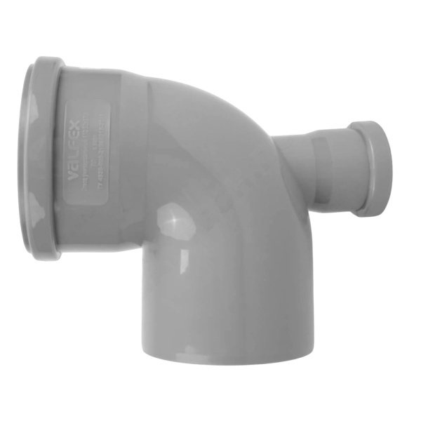 Отвод PP-H с выходом сер б/н Дн110х50х87,5гр фрон-тыл в/к BASE VALFEX 23124150