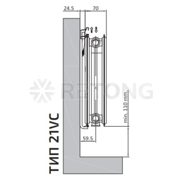 Радиатор панель VC 21 500х700 1214Вт ниж/п в/к RAL9016 Heaton Plus